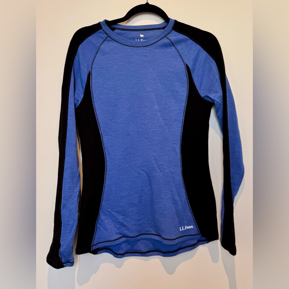 LL Bean Merino Blue and Black Long Sleeve Shirt M